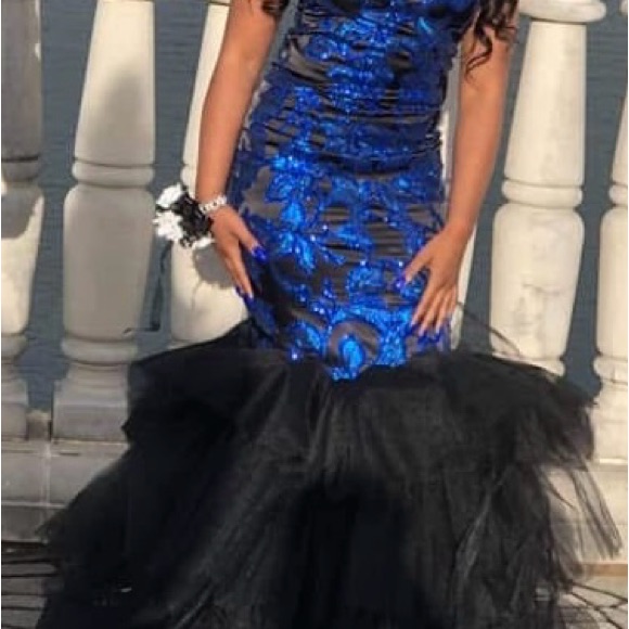 Elegant Blue And Black Prom Dress